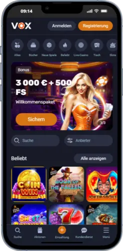 1 žingsnis — Atidaryk pagrindinį puslapį — Vox Casino