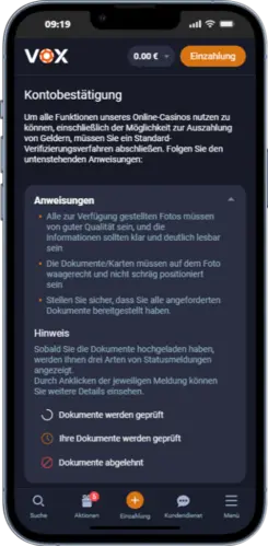 3 žingsnis — KYC patvirtinimas — Vox Casino