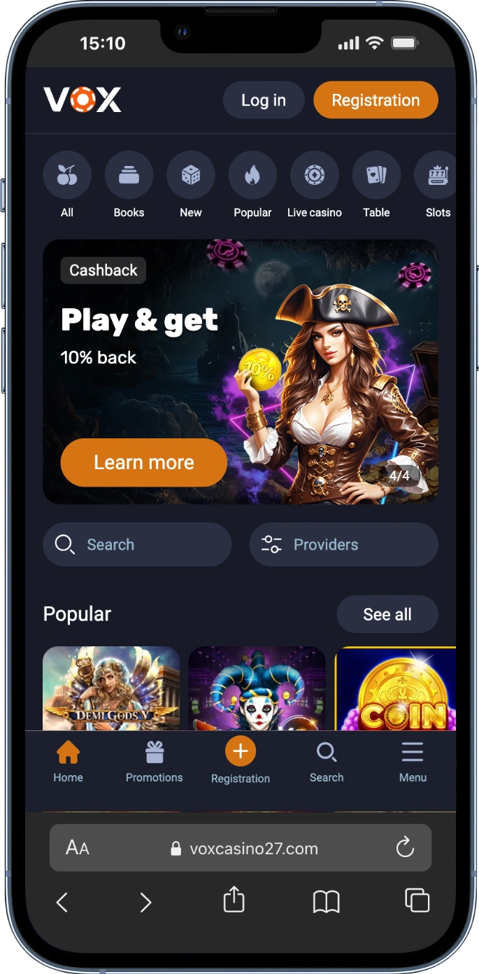 Vox Casino Hauptseite