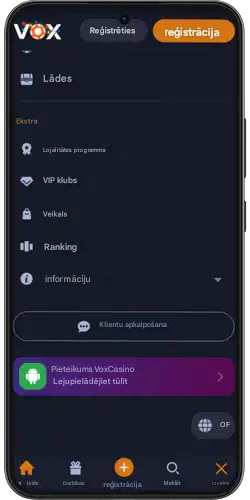 Vox Casino APK Nospiediet izvelnes pogu