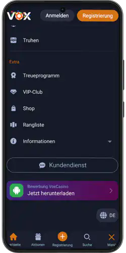 Vox Casino App Drucken Sie die Menutaste