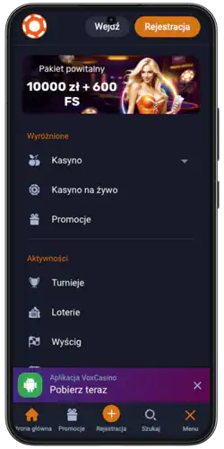 Vox Casino App Nacisnij przycisk menu